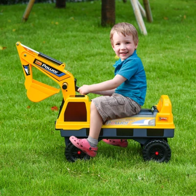 HOMCOM Kindertraktor Baggerlader 2-3 Jahre Pelleteuse mit beweglichem Arm und Greifer, Licht- und Soundeffekte PP Gelb