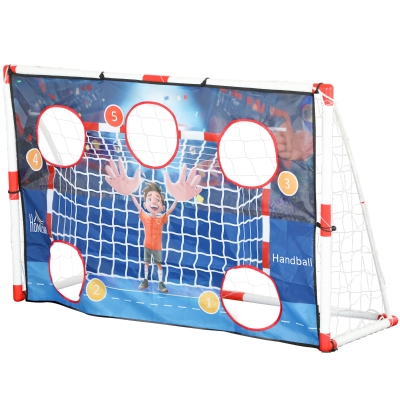 HOMCOM Handballtor für Kinder im Freien, Tor mit 5 Zielschießzonen, aufblasbarer Handball, Pumpe, 162 x 60 x 106 cm Weiß