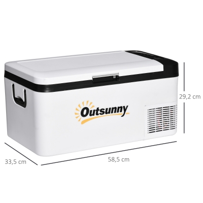 Outsunny Elektrische Tragbare Kühlbox 18L 12/24V bis -20℃ Kühlschrank und Gefrierschrank mit Kompressor für Auto mit LED-Licht und Klappgriffen Niedriger Energieverbrauch für Zuhause Camping 58,5x33,5x29,2 cm Weiß