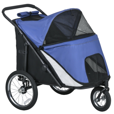 PawHut Carrito para Perros, plegable, con capota abatible, cojín, marco de acero, Azul/Negro
