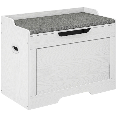 HOMCOM Aufbewahrungsbank mit 103L Multifunktional aus Holz mit Leinenstoff-Kissen, 75x40x56cm, Weiß