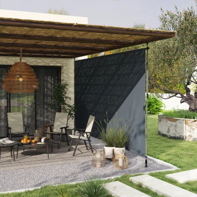 Outsunny Toldo de Presión con Manivela Ajustable en Altura Toldo de Brazo Articulado sin Perforaciones de 400 cm de Ancho Gris Oscuro