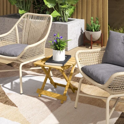 Outsunny Klappbarer Massivholz-Gartentisch, klappbarer Beistelltisch, leicht, Lattenoberteil 40 x 43 x 40 cm Naturholz