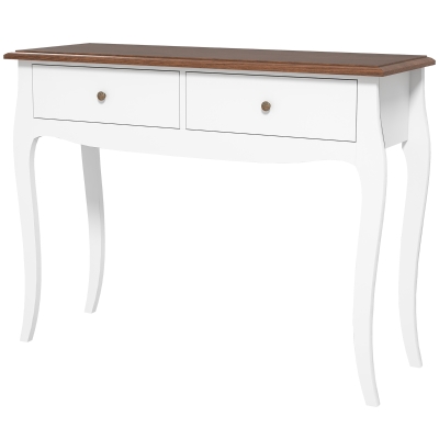 HOMCOM Console Moderne 2 Tiroirs Bois Blanc Marron 100x35x76,5 cm