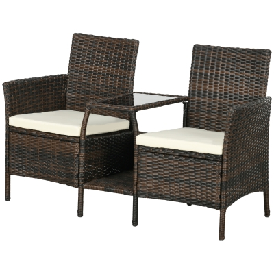 Outsunny Ensemble Jardin Rotin 2 Chaises Table Basse Marron