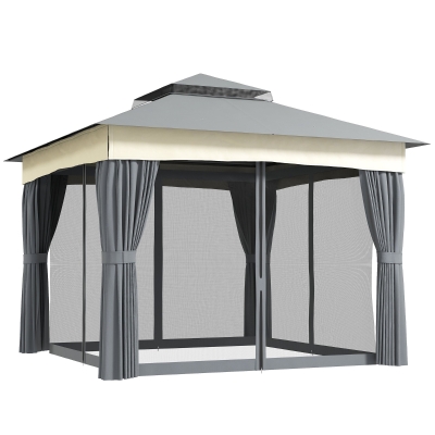 Outsunny Gazebo 306cm x 306cm x 269cm Grigio Scuro