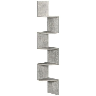HOMCOM Eckregal Wandregal Zick-Zack-Design 20L x 20B x 126H cm 5 Ebenen Holz Grau