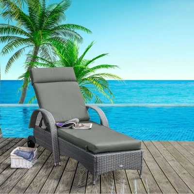 Outsunny Cojín para Tumbonas Almohadilla de Asiento para Tumbonas Cojín para Silla de Jardín Funda de Poliéster 196x55x8 cm
