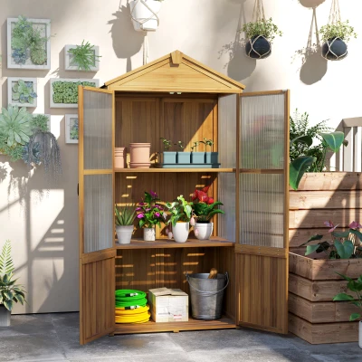 Outsunny Holzgartenhaus Gartenschrank mit Acrylglasplatten herausnehmbare Regale x 55 x 178 cm Natur