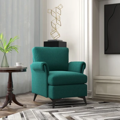HOMCOM Silla de Decoración en Tejido de Efecto Lino Transpirable con Brazos Enrollados 70x73x83 cm Verde