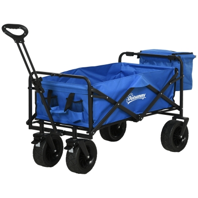 Outsunny Chariot de Jardin 110L Acier et Tissu Bleu
