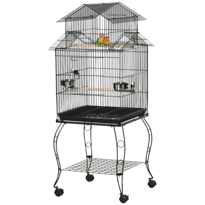 PawHut Cage Oiseaux Bois avec Roues et Perchoir 50x49x137cm