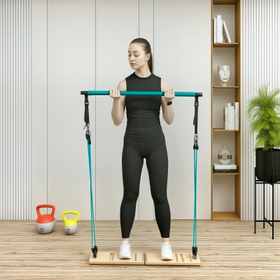SPORTNOW Pilatesstangenset mit verstellbaren Widerstandsbändern und höhenverstellbarer Trittplatte, blaue Trainingsausrüstung