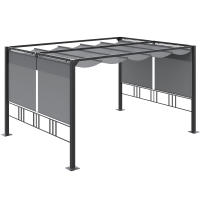 Outsunny Pérgola con toldo retráctil 4x3 m estructura acero aluminio epoxi anticorrosión - Gris oscuro
