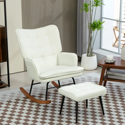 HOMCOM Poltrona a Dondolo 64cm x 89cm x 90cm Crema
