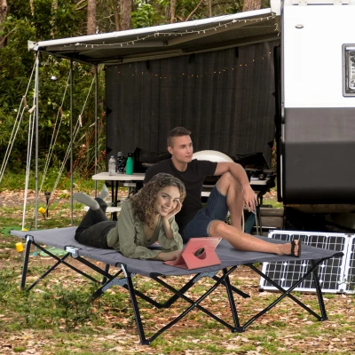Outsunny Cama de Camping plegable doble 2 personas 193x125x40 cm poliéster Oxford metal Gris