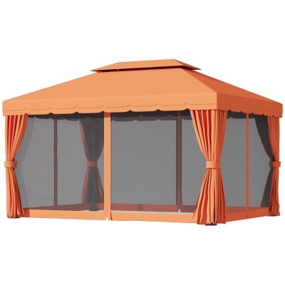 Outsunny Gazebo 4x3m Double Toit avec Rideaux Orange