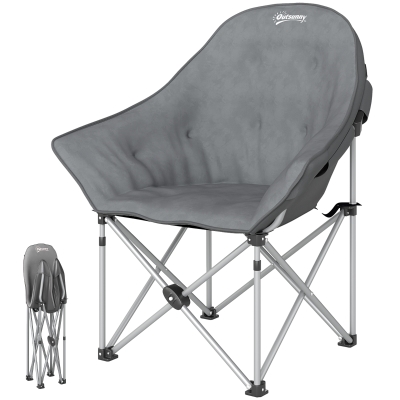 Outsunny Składane krzesło kempingowe z boczną kieszenią, torbą, poduszką do 120kg, Ciemnoszary