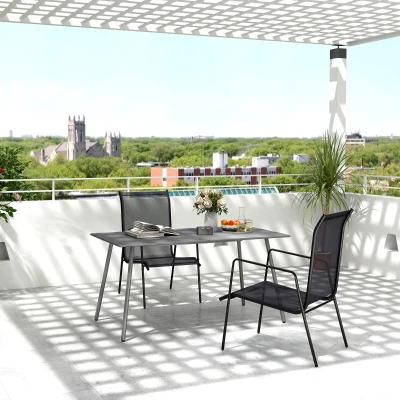 Outsunny Gartentisch für 6 Personen mit Lattenrostplatte für Garten, Terrasse, Balkon, 150 x 80 x 74 cm, grau