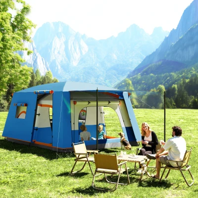 Outsunny Tente Familiale 4-6 Pers 2 Chambres Imperméable Gris/Bleu