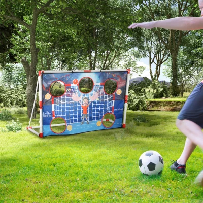 HOMCOM Handballtor für Kinder im Freien, Tor mit 5 Zielschießzonen, aufblasbarer Handball, Pumpe, 162 x 60 x 106 cm Weiß