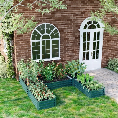 Outsunny Jardinería cuadrada para jardín de acero modular conjunto de 5 jardineras para verduras, plantas, flores, Verde