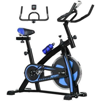 SPORTNOW Bicicleta estática bicicleta de Fitness con pantalla LCD multifunción silla y manillar ajustables acero Negro y Azul