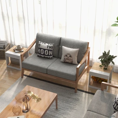 HOMCOM Conjunto de 2 mesas auxiliares mesa auxiliar mesita de noche 40x40x45 cm - Blanco y natural