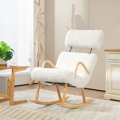 HOMCOM Sillón Mecedora con Reposacabezas Ajustable Acolchado Suave 58x114x109 cm Blanco