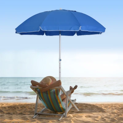 Outsunny Parasol de playa parasol inclinable octogonal 180 cm tela de poliéster de alta densidad anti-UV altura ajustable mástil