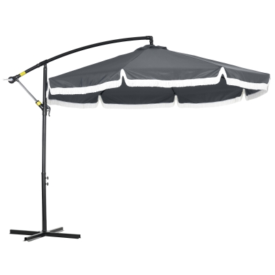 Outsunny Parasol desplazado parasol de jardín 3x2,6 m con manivela pie en cruz 8 varillas y borla Gris