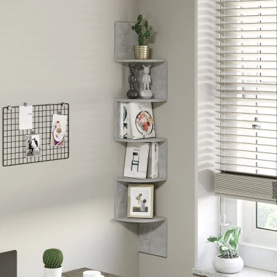 HOMCOM Eckregal Wandregal Zick-Zack-Design 20L x 20B x 126H cm 5 Ebenen Holz Grau