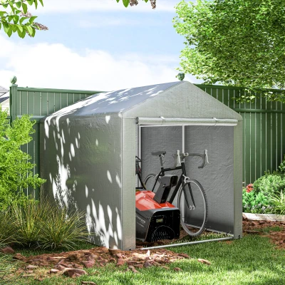 Outsunny Cobertizo y Garaje para Bicicletas y Moto con Cubierta Anti-UV, 1,60x2 m, Gris Claro