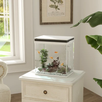 PawHut Kleines komplettes 14L-Aquarium aus Glas mit Filtersystem LED-Beleuchtung Wasserpumpe 30 x 20 x 33 cm Weiß
