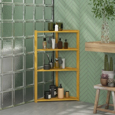 HOMCOM Möbel Bambus Eckregal mit 4 Ebenen auf Füßen - Badezimmerregal - dim. 37L x 34B x 79,5H cm