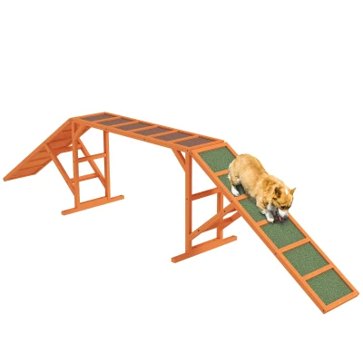 PawHut Rampa per l’agilità del cane, percorso, antiscivolo, resistente alle intemperie, legno, 325 x 55 x 69 cm, Arancione