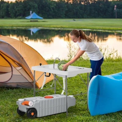 Outsunny Tanque de Agua Portable de 75 litros con indicador de nivel, 3 ruedas y asa para camping