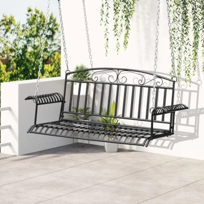 Outsunny Banc Suspendu 2 Places balancín de Jardín en metal 137x58x52 cm Negro