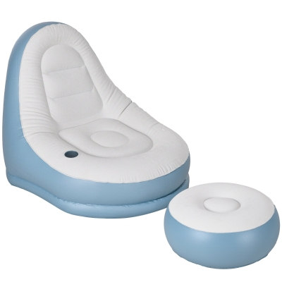 Outsunny Inflatable Tub Chair with Footstool Blue/White