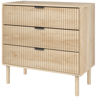 HOMCOM Schubladenkommode 3 Schubladen aus Holz für Schlafzimmer und Diele im nordischen Stil, 80x40x77.5 cm, Eiche