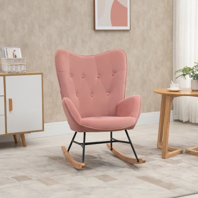 HOMCOM Sedia a Dondolo 65cm x 70cm x 96cm Rosa+Naturale
