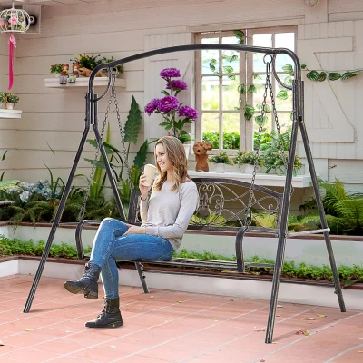 Outsunny Dondolo da Giardino 2 Posti 167cmx123cmx175cm Nero