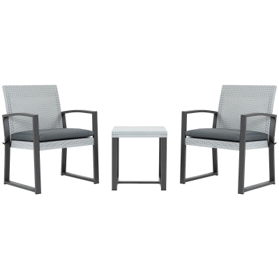 Outsunny Grupo de Asientos de Poliratán para 2 Personas Set de Muebles de Balcón con Mesa Auxiliar con Cojines de Asiento Acero