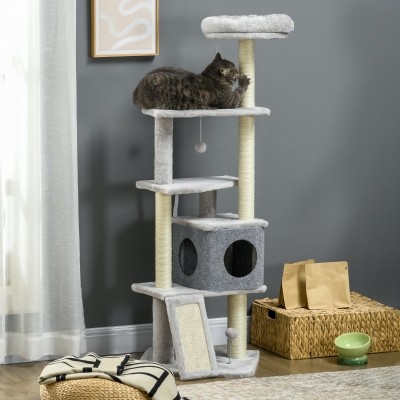 PawHut Albero per gatti 48x48x146cm Grigio scuro