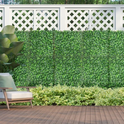 Outsunny Valla artificial de hojas para pared, pantalla de privacidad 12 paneles 50x50 cm, trellis extensible, follaje realista en PE