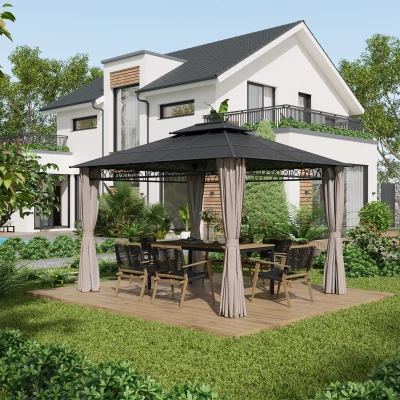 Outsunny Pergola da giardino 360x300x278cm Nero, Grigio Scuro, Kaki