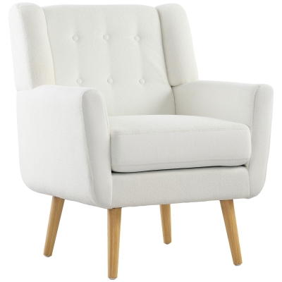 HOMCOM Sillón con Reposabrazos Sillón Butaca Sillón Tapizado Patas de Madera Estilo de Estampado de Botones Blanco