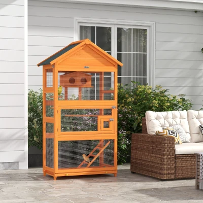 PawHut Jaula de pájaros de madera jaula para loros zona de juegos techo de asfalto impermeable 92x52x171 cm naranja