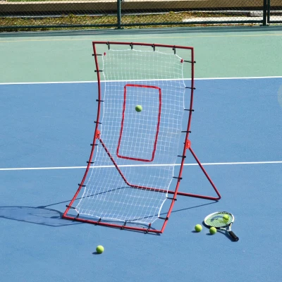 HOMCOM Fußball-Rebound-Netz, Fußball-Rebounder, verstellbare Winkel, Befestigungszubehör inklusive, Rot, Weiß