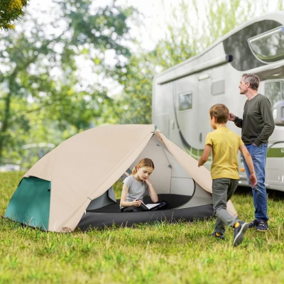 Outsunny Tenda da Campeggio 2 Posti con Borsa di Trasporto Beige